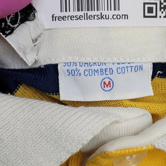 Vintage 80s MOD Block-Stripes Polo Shirt S/M 17x25 Yellow - Picture 7 of 11